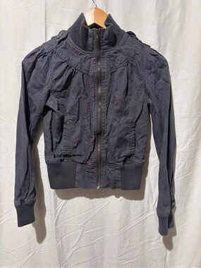 Y2K cropped fitted bomber jacket in washed grey